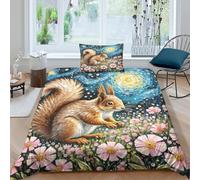WXLWHR Set Copripiumino Squirrel Microfibra Morbida Parure Da Letto Squirrel Flower Sea Con Chiusura Lampo E Federa Per Ragazze, Ragazzi, Single(135x200cm)