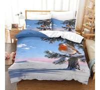 WXLWHR Set Di Biancheria Da Letto Con Design European Robin 3D Copripiumino Snowy Pine Tree Microfibra Con Cerniera E Federa Per Ragazzi, Ragazze E Bambin Super King（260x220cm）