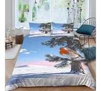 WXLWHR Set Di Biancheria Da Letto Con Design European Robin 3D Copripiumino Snowy Pine Tree Microfibra Con Cerniera E Federa Per Bambini Adulti King（220x240cm）