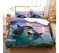 WXLWHR Set Di Biancheria Da Letto Con Design Orca Mother And Calf 3D Set Copripiumino Glacier Microfibra Con Chiusura Lampo E Federa Per Bambini Adulti Super King（260x220cm）
