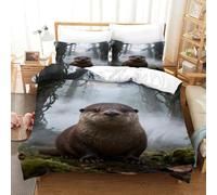 WXLWHR Set Di Biancheria Da Letto Con Design Otter 3D Copripiumino Misty Forest Microfibra Con Chiusura Lampo E Federa Per Ragazze, Ragazzi, Single（140x200cm）