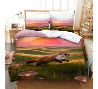 WXLWHR Set Di Biancheria Da Letto Con Design Pine Marten 3D Set Copripiumino Sunrise Meadow Microfibra Con Chiusura Lampo E Federa Per Ragazze, Ragazzi, Single（140x200cm）