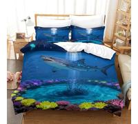 WXLWHR Set Di Biancheria Da Letto Con Design Shark 3D Copripiumino Moonlight Coral Reef Microfibra Con Cerniera E Federa Per Ragazzi, Ragazze E Bambin Super King（260x220cm）