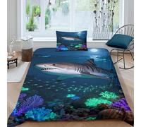 WXLWHR Set Di Biancheria Da Letto Con Design Tiger Shark 3D Copripiumino Underwater Coral Reef Microfibra Con Chiusura Lampo E Federa Per Donne E Uomini Single（135x200cm）