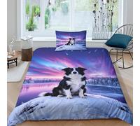 WXLWHR Set Di Biancheria Da Letto Con Motivo Border Collie Morbida Microfibra Set Copripiumino Frozen Lake Snowfield Con Federa Confortevole E Utilizzabile Tutto L'anno Single（135x200cm）
