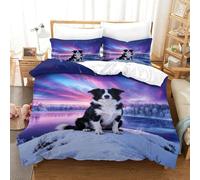 WXLWHR Set Di Biancheria Da Letto Con Motivo Border Collie Morbida Microfibra Set Copripiumino Frozen Lake Snowfield Con Federa Per Camera Da Letto E Camera Degli Ospiti Single（140x200cm）