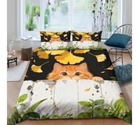 WXLWHR Set Di Biancheria Da Letto Con Motivo Cute Kitten 3D Set Copripiumino Golden Ginkgo Leaves Microfibra Con Cerniera E Federa Per Ragazze, Ragazzi, King（220x240cm）