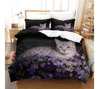 WXLWHR Set Di Biancheria Da Letto Con Motivo European Shorthair Cat 3D Set Copripiumino Purple Flowers Microfibra Con Cerniera E Federa Per Ragazzi, Ragazze E Bambin Super King（260x220cm）