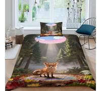 WXLWHR Set Di Biancheria Da Letto Con Motivo Fennec Fox Morbida Microfibra Copripiumino Forest Secret Realm Con Federa Per Studenti E Giovani Adulti Single（135x200cm）