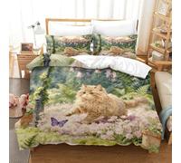 WXLWHR Set Di Biancheria Da Letto Con Motivo German Rex Cat 3D Set Copripiumino Flower Cluster Plants Microfibra Con Cerniera E Federa Per La Camera Dei Bambini Super King（260x220cm）