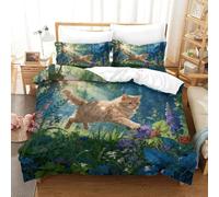 WXLWHR Set Di Biancheria Da Letto Con Motivo German Rex Cat 3D Set Copripiumino Woods Flowers Microfibra Con Cerniera E Federa Per Ragazze, Ragazzi, Super King（260x220cm）