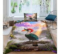 WXLWHR Set Di Biancheria Da Letto Con Motivo Hornbill Morbida Microfibra Copripiumino Jungle Secret Realm Con Federa Confortevole E Utilizzabile Tutto L'anno Single（135x200cm）