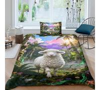 WXLWHR Set Di Biancheria Da Letto Con Motivo Sheep Morbida Microfibra Copripiumino Jungle Secret Realm Con Federa Per Donne E Uomini Single（135x200cm）