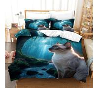 WXLWHR Set Di Biancheria Da Letto Con Motivo Siamese Cat Morbida Microfibra Set Copripiumino Dense Woods Con Federe Per Studenti E Giovani Adulti Double（200x200cm）