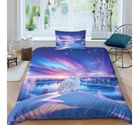 WXLWHR Set Di Biancheria Da Letto Con Motivo Snowy Owl Morbida Microfibra Set Copripiumino Frozen Lake Snowfield Con Federa Per Ragazze, Ragazzi, Adolescenti E Adulti Single（135x200cm）