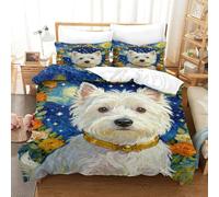 WXLWHR Set Di Biancheria Da Letto Con Motivo West Highland White Terrier Morbida Microfibra Set Copripiumino Floral Wreath Con Federe Per Studenti E Giovani Adulti Single（140x200cm）
