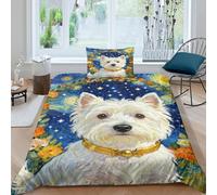 WXLWHR Set Di Biancheria Da Letto Con Motivo West Highland White Terrier Morbida Microfibra Set Copripiumino Floral Wreath Con Federa Per Donne E Uomini Single（135x200cm）