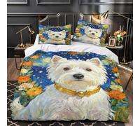 WXLWHR Set Di Biancheria Da Letto Con Motivo West Highland White Terrier Morbida Microfibra Set Copripiumino Floral Wreath Con Federe Facile Da Mantenere E Lavabile in Macchina King（220x240cm）