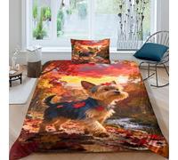 WXLWHR Set Di Biancheria Da Letto Con Motivo Yorkshire Terrier Morbida Microfibra Set Copripiumino Autumn Woods Con Federa Confortevole E Utilizzabile Tutto L'anno Single（135x200cm）