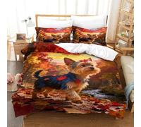 WXLWHR Set Di Biancheria Da Letto Con Motivo Yorkshire Terrier Morbida Microfibra Set Copripiumino Autumn Woods Con Federa Adatto Per Camere Da Letto Per Bambini Adolescenti Double（200x200cm）