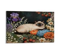 WXLWHR Stampa Di Birman Cat Su Tela Stampa Artistica Con Various Flowers Decorazione Murale Per Ristorante Cucina Soggiorno Regalo 12x18inch(30x45cm)