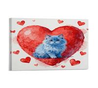 WXLWHR Stampa Di Blue Ragdoll Kitten Su Tela Stampa Artistica Con Heart Shape Decorazione Murale Per Ristorante Cucina Soggiorno Idea Regalo 16x24inch(40x60cm)
