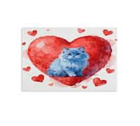WXLWHR Stampa Di Blue Ragdoll Kitten Su Tela Stampa Artistica Con Heart Shape Decorazione Murale Per Soggiorno Camera Da Letto Ristorante Idea Regalo 12x18inch(30x45cm)