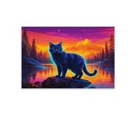 WXLWHR Stampa Di Chartreux Cat Su Tela Quadro Di Mountains Lakes Su Tela Decorazioni Per Soggiorno Ingresso Corridoio Idea Regalo 20x30inch(50x75cm)