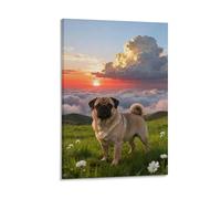 WXLWHR Stampa Di Pug Su Tela Quadri Moderni Con Sea of Clouds Sunrise Decorazioni Da Parete Per Ristorante Cucina Soggiorno Regalo 20x30inch(50x75cm)