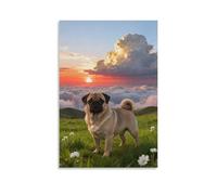 WXLWHR Stampa Di Pug Su Tela Quadri Moderni Con Sea of Clouds Sunrise Decorazioni Per Hotel Bagno Ufficio Soggiorno Idea Regalo 16x24inch(40x60cm)