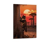 WXLWHR Stampa Di Siberian Forest Cat Su Tela Quadri Moderni Con Baobab Tree Decorazioni Per Camera Da Letto E Da Pranzo, Soggiorno Regalo Originale 20x30inch(50x75cm)
