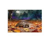 WXLWHR Stampa Di Turtle Su Tela Stampa Artistica Con Full Moon Autumn Leaves Decorazione Murale Per Camera Da Letto E Da Pranzo, Soggiorno Regalo Originale 16x24inch(40x60cm)