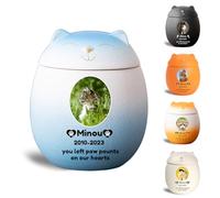 WXMYOZR Urna Piccola Personalizzata a Forma di Gatto per Le Ceneri, urna commemorativa in Ceramica Decorativa Personalizzata per Ceneri di Gatti Domestici,Blue White,Big