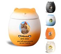 WXMYOZR Urna Piccola Personalizzata a Forma di Gatto per Le Ceneri, urna commemorativa in Ceramica Decorativa Personalizzata per Ceneri di Gatti Domestici,Orange White,Big
