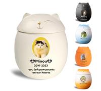 WXMYOZR Urna Piccola Personalizzata a Forma di Gatto per Le Ceneri, urna commemorativa in Ceramica Decorativa Personalizzata per Ceneri di Gatti Domestici,Bianca,Little