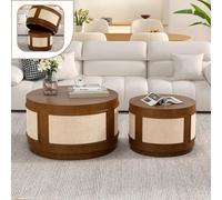 Wxnnx Modern Round Nesting Coffee Table Set, Round Mid-Century Coffee Table with Fabric Accent, Circle Drum Center Table for Apartment Small Space, Easy Assembly
