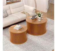 Wxnnx Modern Round Nesting Coffee Table Set, Round Mid-Century Coffee Table Wood Base, Circle Fluted Drum Center Table for Apartment Small Space, Easy to Assemble
