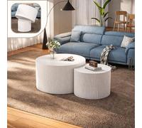 Wxnnx Round Wood Nesting Coffee Table Set, Wood Base Circle Center Table for Living Room, Modern Fluted Drum Side Tables Set of 2 for Apartment Small Space, Easy Assembly