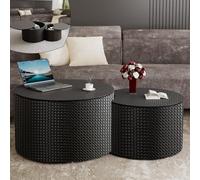 Wxnnx Tavolo da Caffè Nesting Set di 2, Tavoli Rotondi Moderni con Archivio Nascosto, Tavolino Laterale Tamburo per Soggiorno e Camera da Letto,Nero