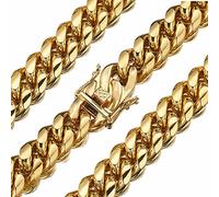 WXP Collana o bracciale a maglia cubana placcata oro 18 carati, per uomo e donna, 6/8/10/12/14/18 mm, in acciaio inox resistente, gioiello in oro, 7.5inch bracelet, Acciaio inossidabile, Non pietra