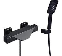 WXPGFEQ Miscelatore termostatico per Doccia, rubinetti a Cascata Neri, Set per Vasca, Doccia e lavabo, miscelatori per Doccia a Parete Neri con doccetta a 3 modalità, A(