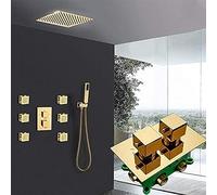 WXPGFEQ Set di rubinetti termostatici per Doccia Premium da 8 Pollici in Oro - Miscelatore a 3 Vie con 6 getti Sistema Doccia a Pioggia di Lusso per Il Massimo Relax e Un Bagno dal Look co