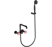 WXPGFEQ Set di soffione Doccia e Tubo Flessibile per rubinetti da Bagno, Miscelatore per Vasca Nero, Miscelatore per Vasca a Parete con doccetta, Miscelatore per Doccia a Doppia Maniglia,