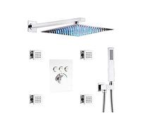 WXPGFEQ Sistema di soffione Doccia a Pioggia LED di Lusso da 12 Pollici Montato a Parete con 4 getti corporei e doccetta - Combinazione termostatica in Ottone Cromato per Un'Esperienza di