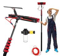 WXPGFEQ Spazzola e Asta per la Pulizia di Pannelli solari, Kit con Asta ad Acqua da 9,2 m, Spazzola per la Pulizia di finestre con Dispenser di Sapone e tergivetro, Spazzola telescopica ad