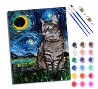 WXRWANG Dipingere con i numeri, gatto sotto il cielo stellato, set di pittura a olio per principianti e adulti, pittura acrilica creativa per la casa, regalo di Natale