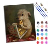 WXRWANG Dipingere con i numeri, per adulti e principianti, cuccioli che mangiano pizza, kit su tela senza cornice, pittura a olio fai da te, colori acrilici, decorazione da parete per la casa, 40 x 50