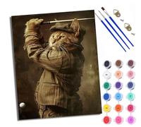 WXRWANG Dipingere con i numeri, per adulti e principianti, pittura con i numeri, gatto che gioca a golf, senza cornice, dipinti ad olio su tela, decorazione da parete per casa, 40,6 x 50,8 cm