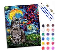 WXRWANG Dipingere con i numeri, per adulti, gatto sotto il cielo stellato, pittura con i numeri, kit fai da te su tela da dipingere con i numeri, kit di artigianato per rilassarsi e alleviare lo