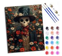 WXRWANG Dipingere con i numeri, per adulti, scheletro gentleman nei fiori, set di pittura a olio dipinta a mano, per principianti e adulti, colori acrilici, decorazione per la casa, regalo di Natale